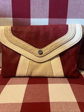 Grace Adele Red and Cream Leather Envelope Clutch